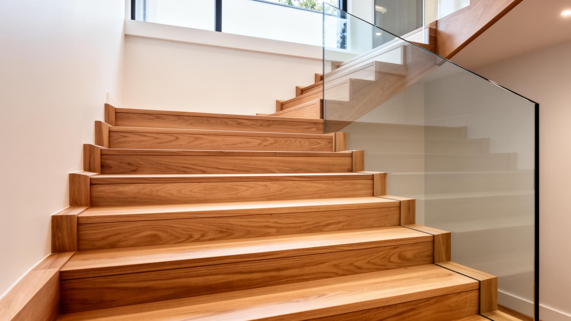 Modern Melbourne townhouse staircase fully cladded in European Oak with mitred nose details